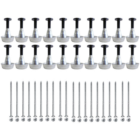 Lot de 20 supports de rail réglable 30/60 mm – Vis bois Ø5,0x80 tête fraisée TX – Fixation rapide pour isolation bois – Sixbox