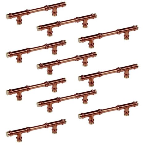 Lot de 10 Poignées de meuble cuivre "Vintage-Rétro Té" - Entraxe 492 mm - Ø14 - Arcanaute (1/3)
