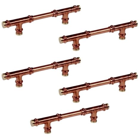 Lot de 5 Poignées de meuble cuivre "Vintage-Rétro Té" - Entraxe 492 mm - Ø14 - Arcanaute (1/3)