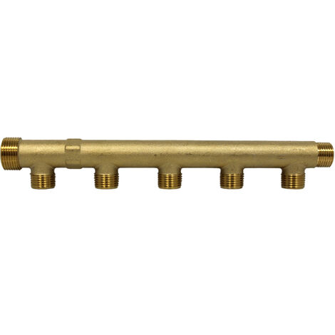 Nourrice sanitaire matricé avec arrivée Mâle 3/4" (20x27) et Femelle 1/2" (15x21) - 5 départs 1/2" (15/21) - Entraxe 50mm - Arcanaute