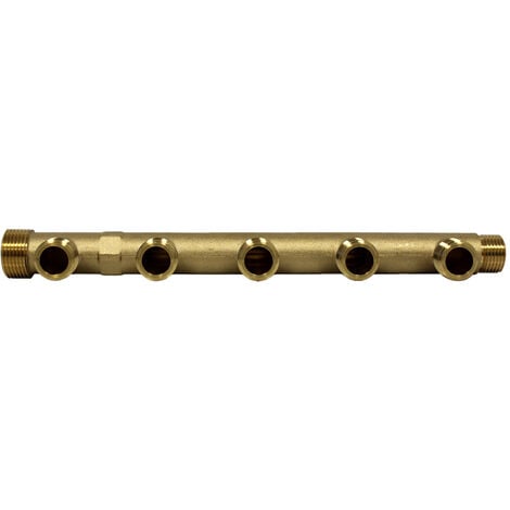 Nourrice sanitaire matricé avec arrivée Mâle 3/4" (20x27) et Femelle 1/2" (15x21) - 5 départs 1/2" (15/21) - Entraxe 50mm - Arcanaute