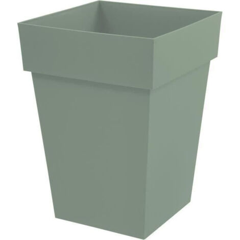 EDA – Pot de fleur Toscane 39x39x53cm carré 51L – Plastique recyclable – Fabrication française – Vert laurier