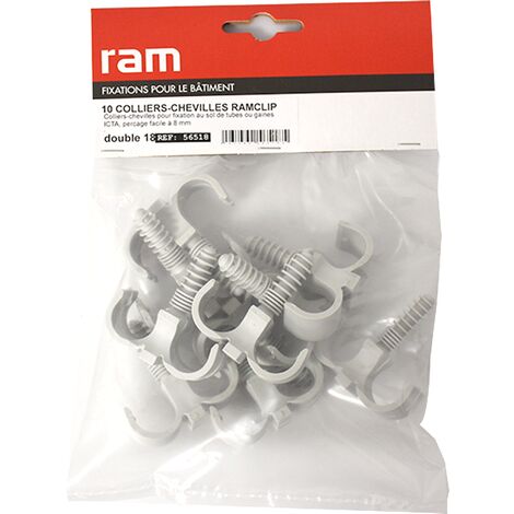Sachet de 10 RAMCLIP gris double Ø18 pour fixer les gaines souples - Ram (1/2)