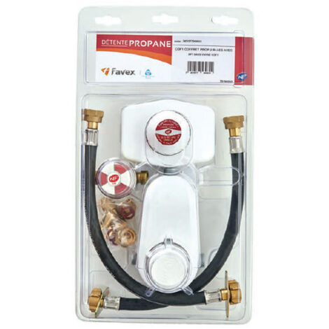Favex – Coffret propane avec inverseur automatique 528P – Détendeur SP1 1.3 kg/h 37mbar – 2 lyres 35 cm pour installation gaz sécurisée - 35cm-