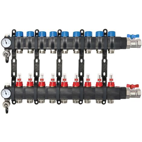Collecteur composite 1" (26/34) PCBT - 9 départs mâle 3/4’’ EK avec kit vannes - Conecterm (1/4)