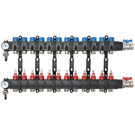 Collecteur composite 1" (26/34) PCBT - 12 départs mâle 3/4’’ EK avec kit vannes - Conecterm (1/4)