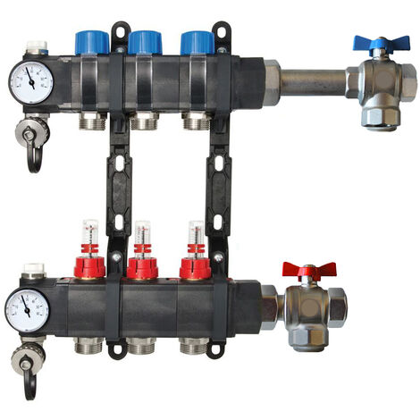 Collecteur Sanitaire Laiton Avec Mini-vannes 1/4 Tour | 4 Départs Mâle 3/4 | Distribution Eau Chauffage