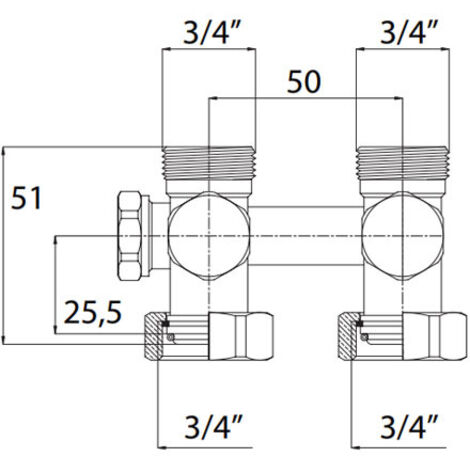 Blanc Habitat – Vanne papillon droite monotube 3/4" mâle – Corps laiton nickelé pour radiateur à robinetterie intégrée – Écrou 20/27 (1/5)