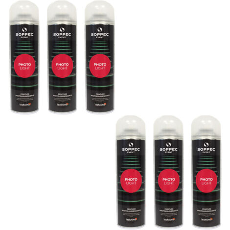 Lot de 6 Bombes PHOTO LIGHT peinture photoluminescente jaune - Soppec (1/5)
