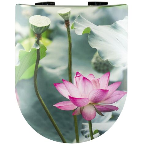 Abattant wood slim avec descente assistée aux nympheas Vert 47.5x36.5 cm (1/5)