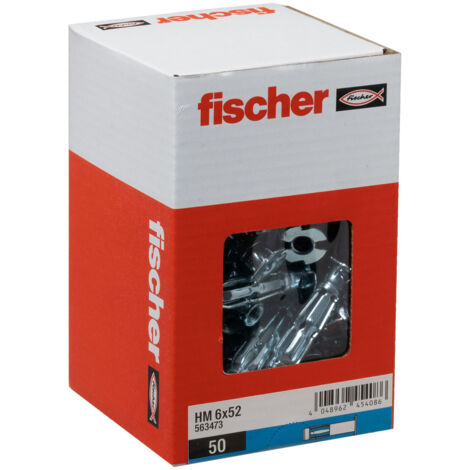Fischer – Boîte de 50 chevilles placo HM Ø6 x 52 mm – Pour support creux – Tête détachable pour retrait facile