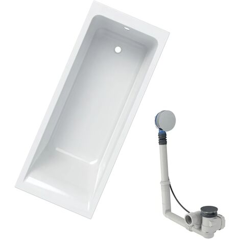 Geberit – Baignoire acrylique sanitaire rectangulaire 170x70cm – Capacité 193L – Hauteur 42cm – Vidage rotatif – Pieds inclus
