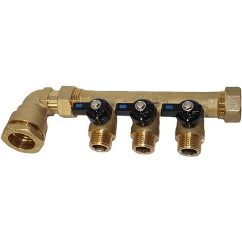 Pack collecteur sanitaire eau-froide 3/4'' (20x27) 3 départs mâle 1/2'' (15x21) alimentation PEHD Ø25 joints fibres - Arcanaute (1/4)