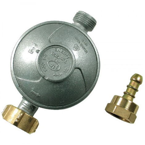 Détendeur gaz butane NF GAZ 1,3 kg/h 28 mb – Sécurité excès de débit – Raccord écrou bouteille mâle 20x150 – Raccord tétine inclus