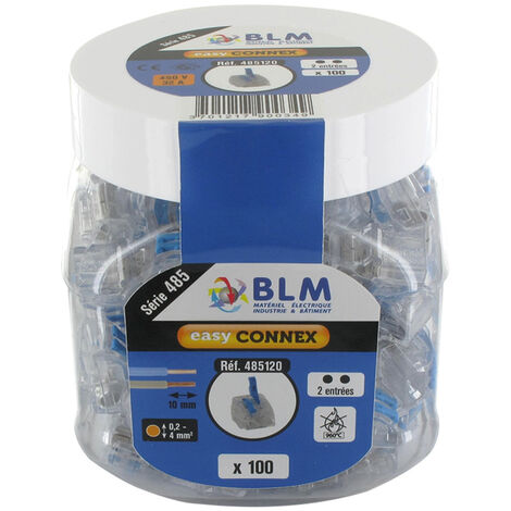 Boîte de 100 connecteurs à leviers transparents 2 entrées – Pour fils souples, semi-rigides et rigides 0,2 à 4 mm² – Intensité 32A – BLM