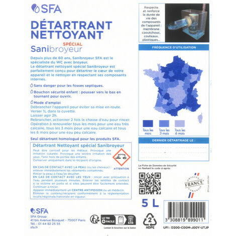 Accessoires - Détartrant nettoyant spécial Sanibroyeur 2 L - Réf. DET2LFR