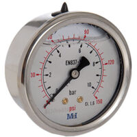 Manomètre Axial Glycérine Mâle 1/4" (8/13) - Ø63 mm - 0 à 16 bar - double échelle bar/psi - Arcanaute