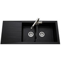 Aquatop – Évier de cuisine 1 bac granité noir – L 1160 x l 500 x P 210 mm – Pour meuble sous-évier 80 cm – Naturalite