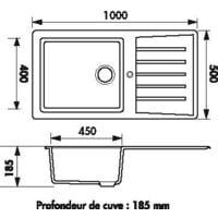 Évier de cuisine Noir SLAVE - L 1000 x l 500 x P 185 mm - sous-meuble 60 cm - Aquatop
