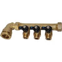 Pack collecteur sanitaire eau-froide 3/4'' (20x27) 3 départs mâle 1/2'' (15x21) alimentation PEHD Ø25 joints fibres - Arcanaute