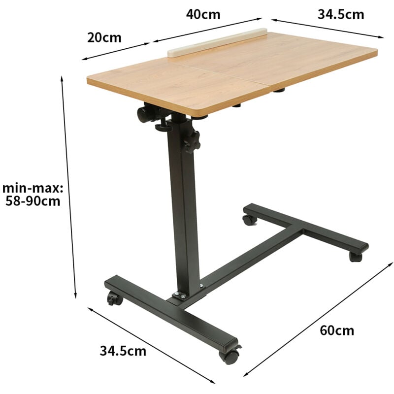 Höhenverstellbarer Mobiler Schreibtisch 60x40 Cm - Mit Rollen Für Sofa & Bett