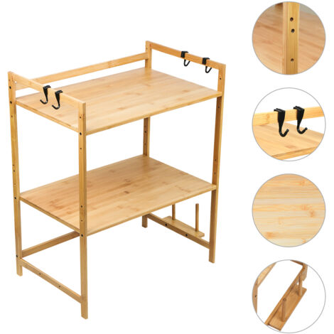 Holzfarbe, doppellagiges Mikrowellenregal, Desktop-Gewrzregal,  Kchenarbeitsplatte, Ofenregal, Gre 55 x 35 x 67 cm, Bambus-Massivholz