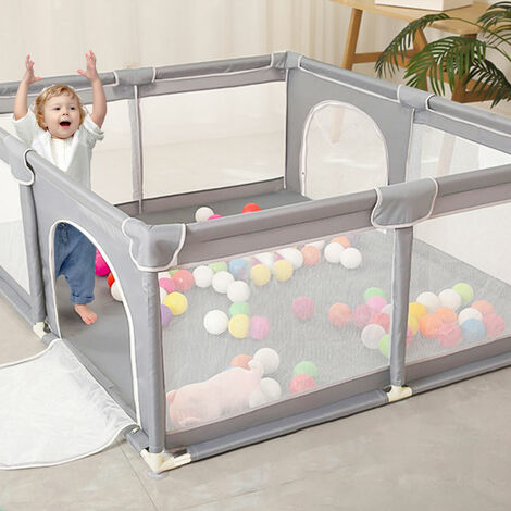 Skecten® Laufstall Baby,Stabile Baby Gitter Laufstall mit Spielmatte und Atmungsaktivem Netz an Vier Seiten und Saugnäpfen，150×150cm