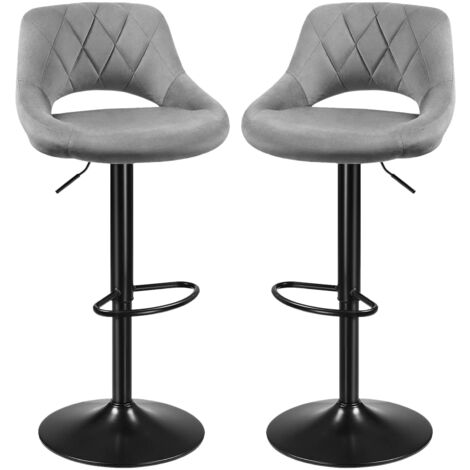 2er-Set Barhocker,aus Samtstoff,für Bar, Theke und Küche,hellgrau (1/5)