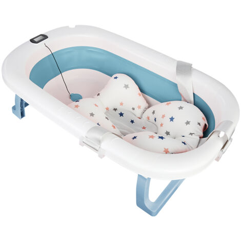 Baby Badewanne Faltbar mit Thermometer und Kissen Babybadewanne 80 cm Blau