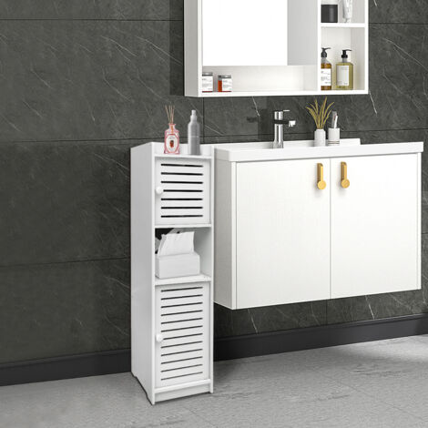 Badezimmerschrank Aufbewahrungsschrank mit 2 Türen mit offenem Fach 75x22x20cmWeiß (1/5)