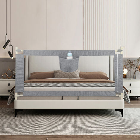 180cm Baby Bettgitter Einziehbare Babybettgitter Kinder Bettgitter Bettschutzgitter Höhenverstellbar Rausfallschutz für Bett grau