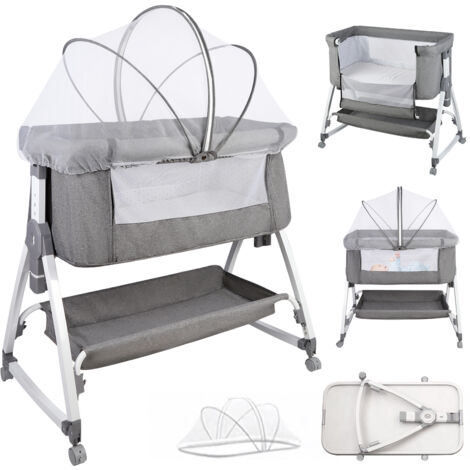 Babybett Beistellbett 6-stufig verstellbares Zusammenklappbar mit Rollen & Moskitonetz 91x50x116cm Leinengrau (1/5)