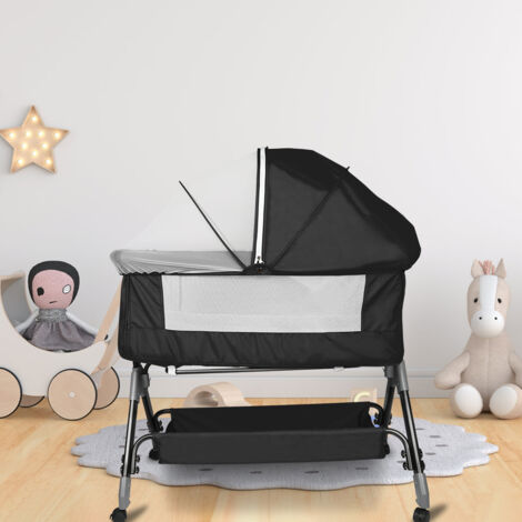 Beistellbett höhenverstellbar Babybett mit Rollen Moskitonetz104x52x80-92cm Schwarz (1/5)