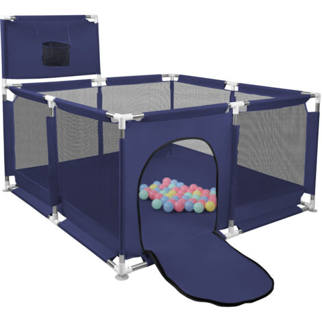 Laufstall Baby Aktivitätszentrum mit 50 Kugel mit Atmungsaktivem Netz an Vier Seiten und Saugnäpfen 126×126 cm dunkelblau