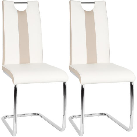 2er Set Esszimmerstühle mit Rückenlehne,Polsterstuhl aus Metallbeine,Weiß+Beige (1/5)