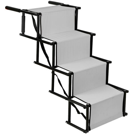 Skecten®Zusammenklappbare Hundetreppe Edelstahl + Oxford Tuch Größe 101×76×47cm Hellgrau (1/5)