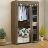 DIY Falt Stoffschrank Steck Kleider Schrank Regal Kleiderstange Garderobe Braun 110×45×178cm