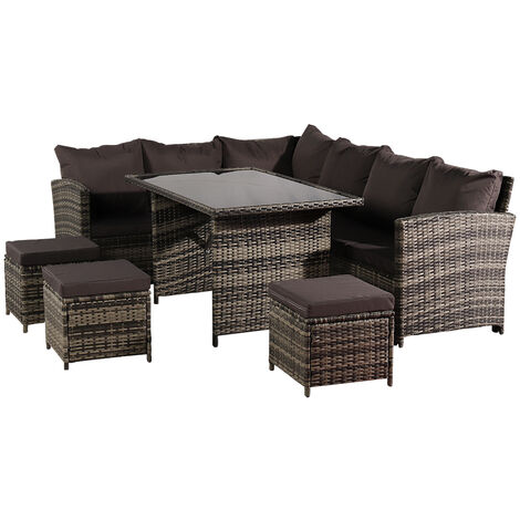 9 Seaters Rattan Furniture Set Oytdoor Garden Sofa with Coffee Tea Table