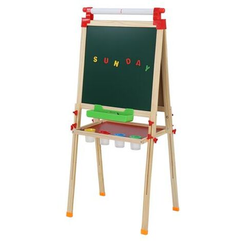 HOMCOM Kids Wooden Art Easel with Paper Roll Double-Sided