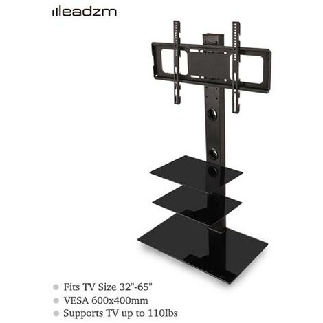 Leadzm TSG003 32-65" Corner Floor TV Stand with Swivel Bracket 3-Tier Tempered Glass Shelves