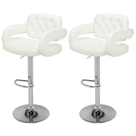 2pcs Adjustable Bar Stools Dining High Model with Disc Armrest Square Back Bar Chair Button Design-White
