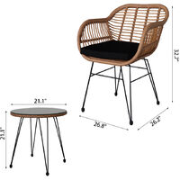 3 pcs Wicker Rattan Patio Conversation Set with Tempered Glass Table