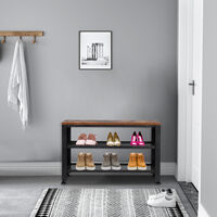 Industrial Shoe Bench, 3-Tier Shoe Rack, Storage Organizer with Seat for Entryway, Living Room, Hallway