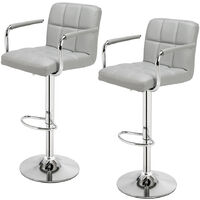2 pcs Height Adjustable Swivel Bar Stool Bar Chair With Backrest - Grey - Grey