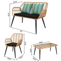 4PCS PE Steel Outdoor Wicker Garden Furniture Rattan Chair Four-Piece Patio Furniture Set Yellow