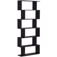 6 Shelf Bookcase, Modern S-Shaped Z-Shelf Style Bookshelf, Multifunctional Wooden Storage Display Stand Shelf - Dark Brown - Dark Brown 