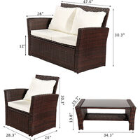 4 Seaters Rattan Garden Sofa Furniture Sets Patio Conservatory Armchairs Table wish Cushion - Brown