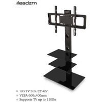Leadzm TSG003 32-65" Corner Floor TV Stand with Swivel Bracket 3-Tier Tempered Glass Shelves