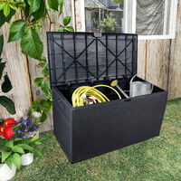 120gal 460L Outdoor Garden Plastic Storage Deck Box Chest Tools Cushions Toys Lockable Seat Waterproof - Black