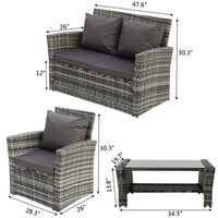 4-Piece Garden Rattan Sofa Set Combination Dark Gray Cushion with Coffee table-Grey - Grey